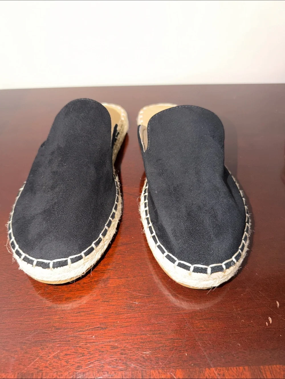 Black Suede Espadrille Slip-On Mules